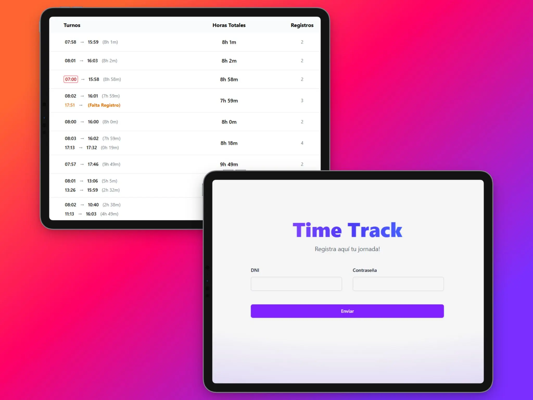 Captura de pantalla del proyecto TimeTrack